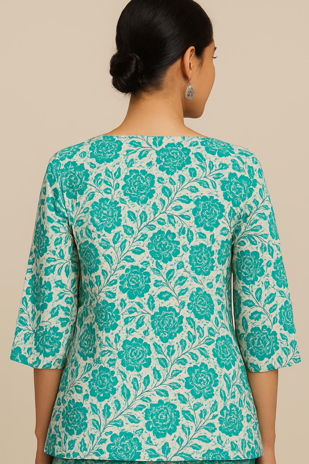 Floral Print Cotton Straight Kurti with Square Neck & 3/4 Sleeves