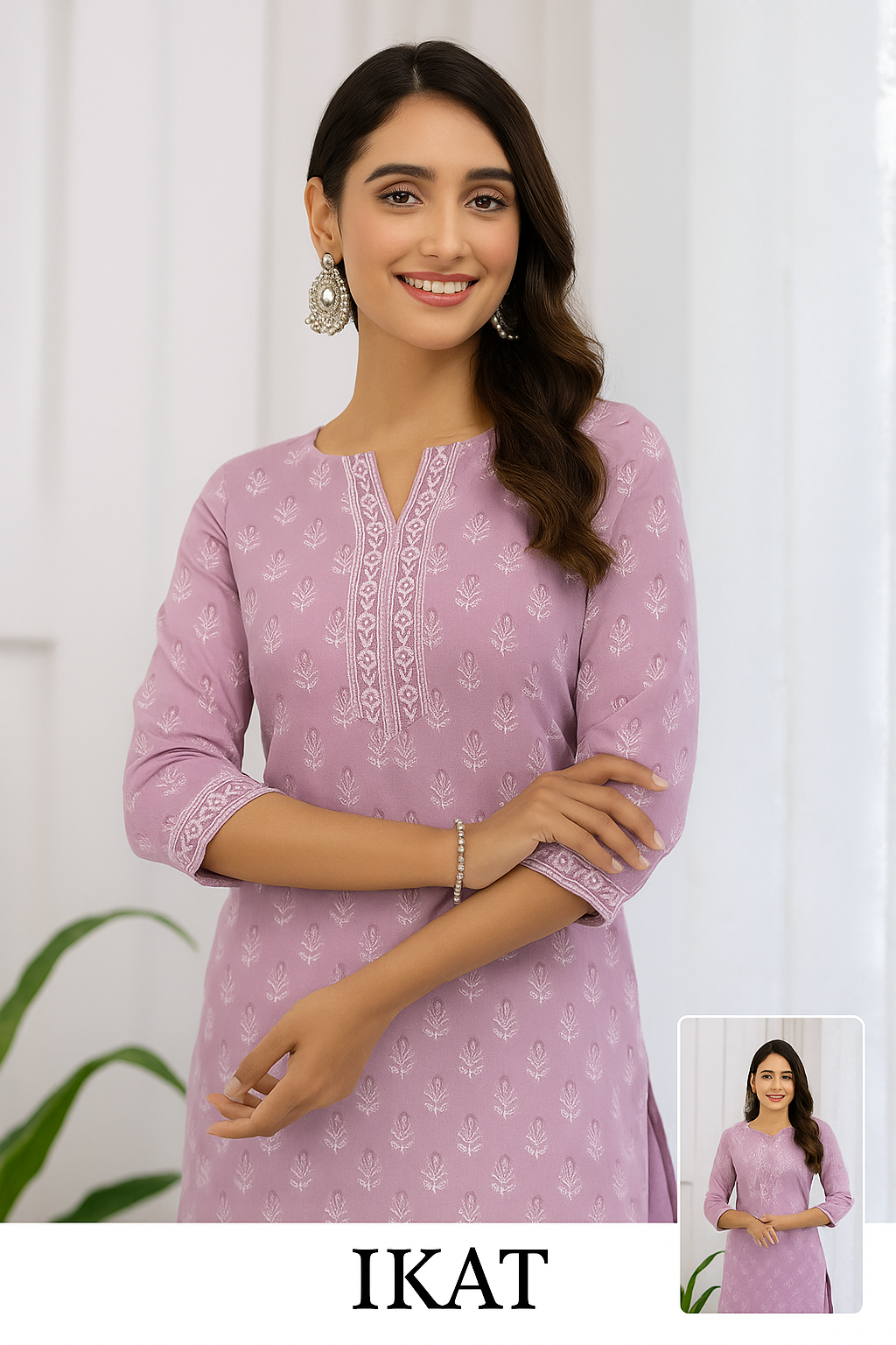 Lavender Embroidered Cotton Kurti with Subtle Ethnic Motifs
