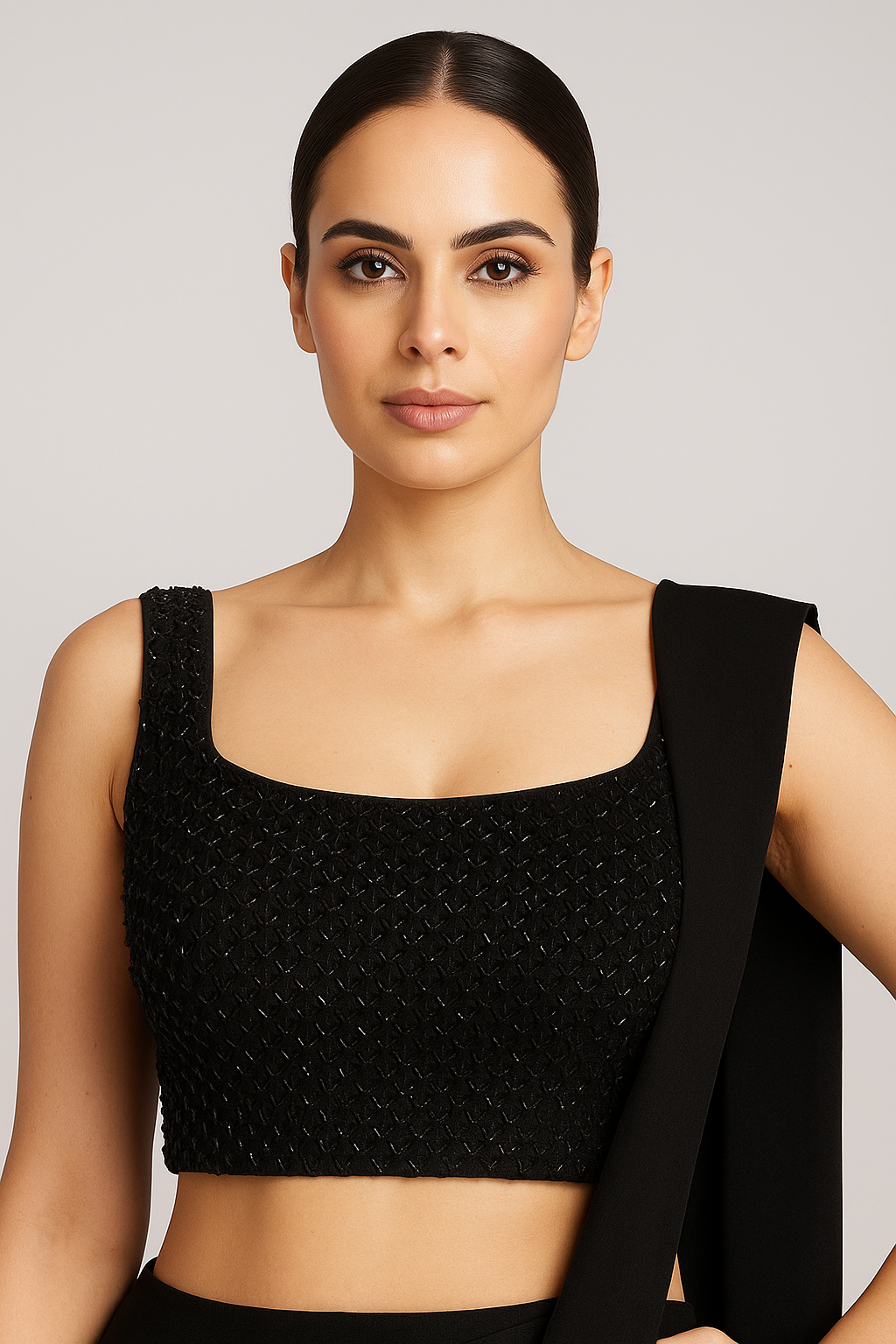 Elegant Black Georgette Pre-Draped Saree with Embellished Blouse