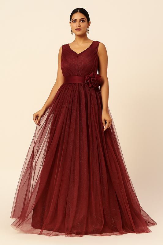 Wine Red Full-Length Evening Gown – Available for Rent