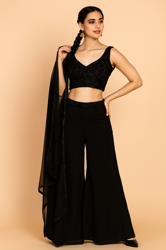 Premium Black Koti Style Sharara Set with Dupatta