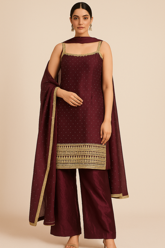 Maroon Embroidered Kurta Sharara Set