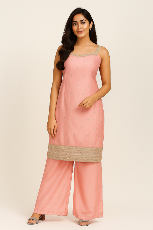 Blush Pink Embellished Sharara Kurti Set – Premium Edition