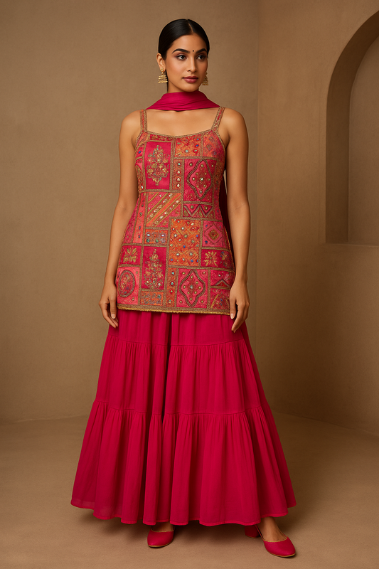 Premium Georgette Sharara Kurti Set