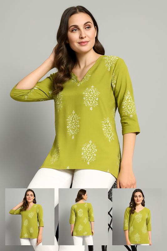 Olive Green Ikat Printed Tunic